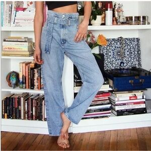 Agolde Reworked 90’s Belted High Waist Straight Leg Jeans Light Blue size 25